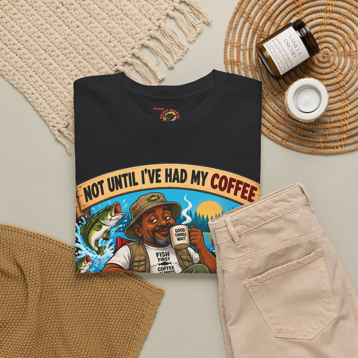 Not Until I’ve Had My Coffee T-Shirt – Funny Coffee Lover Camping Design