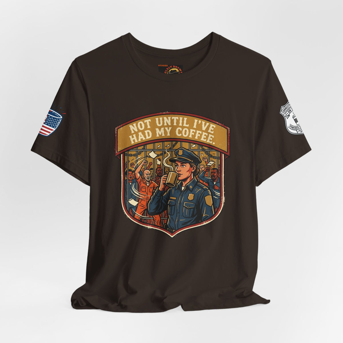 Not Until I've Had My Coffee Tee — Police Officer Commuter Coffee Graphic T-Shirt