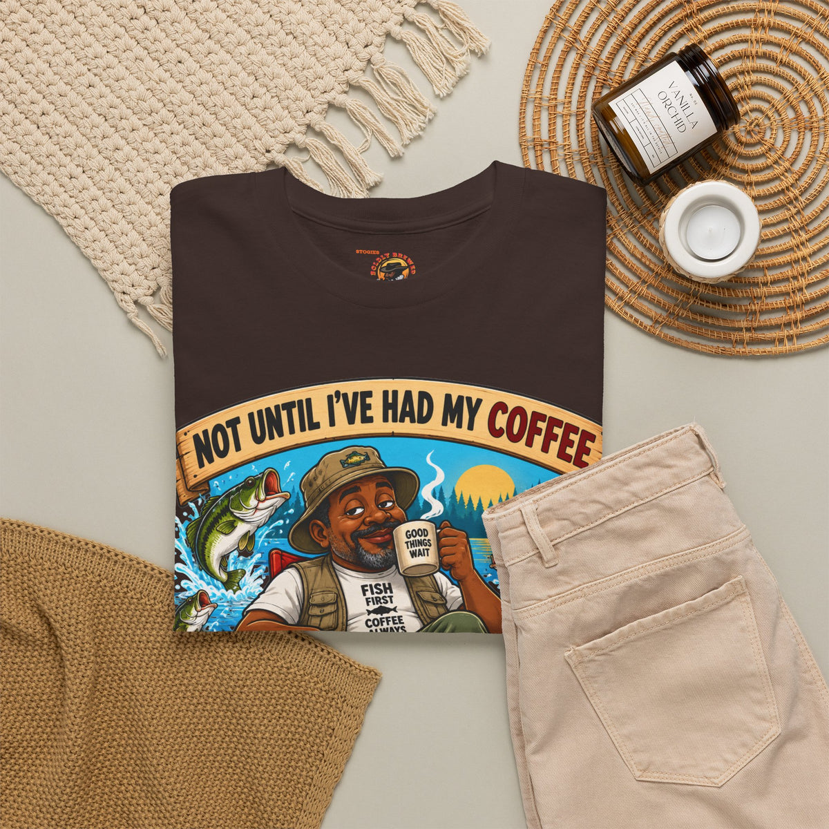 Not Until I’ve Had My Coffee T-Shirt – Funny Coffee Lover Camping Design