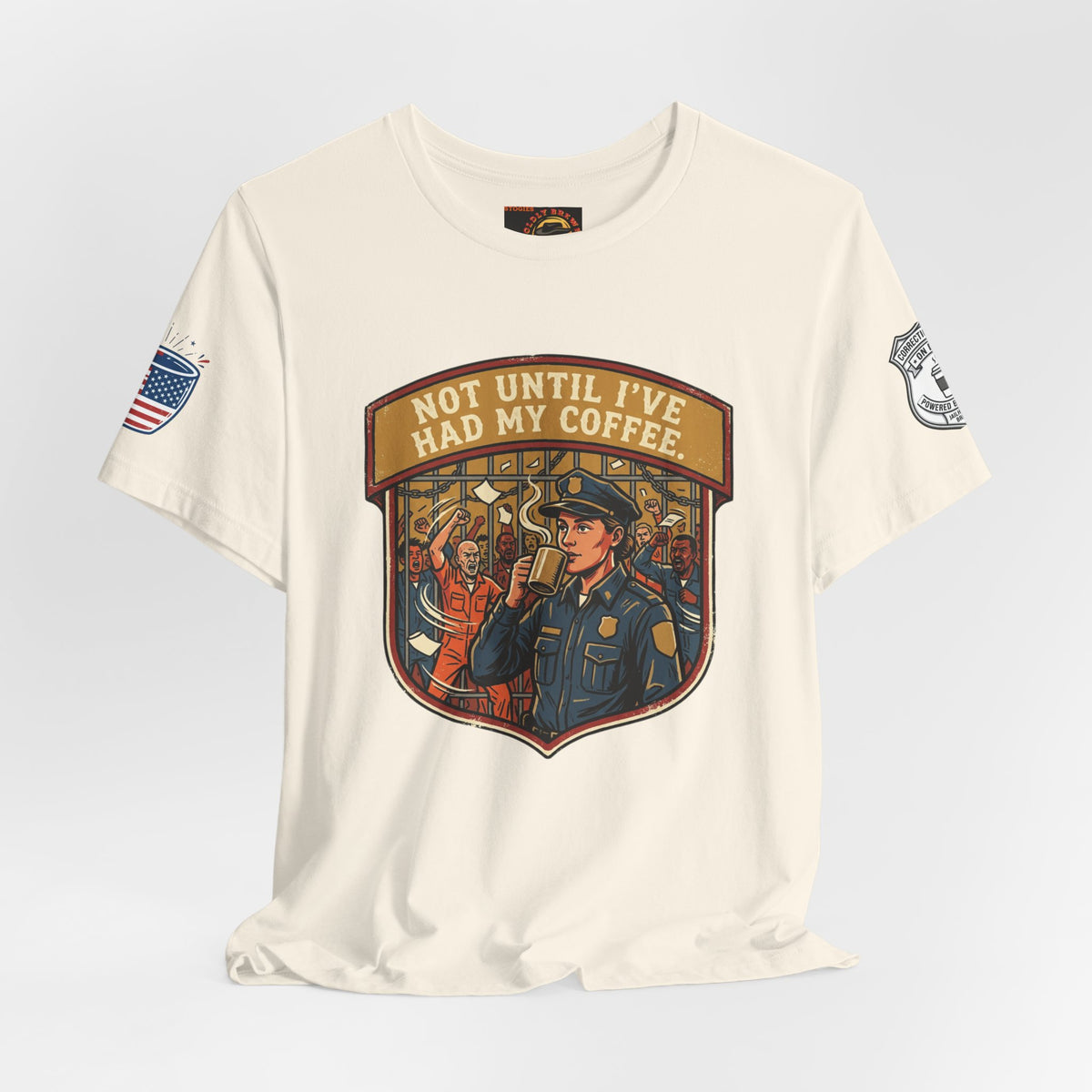 Not Until I've Had My Coffee Tee — Police Officer Commuter Coffee Graphic T-Shirt