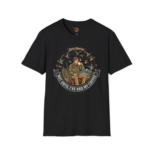 Hunting Coffee T-Shirt — "No Hunting Until I've Had My Coffee" Vintage Camper Design