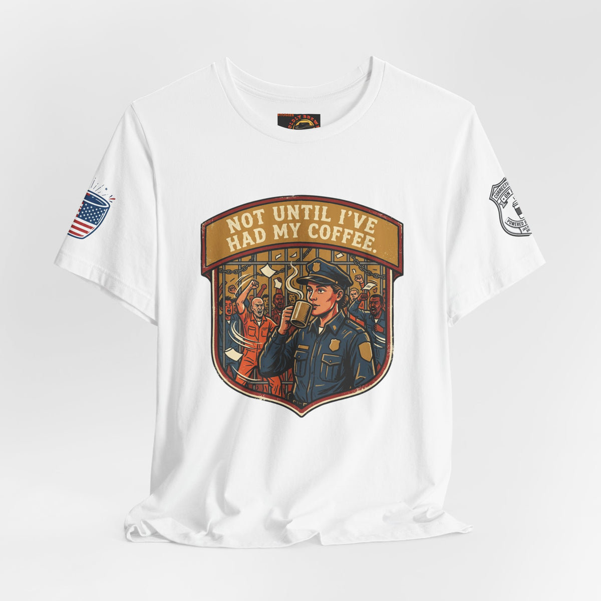 Not Until I've Had My Coffee Tee — Police Officer Commuter Coffee Graphic T-Shirt